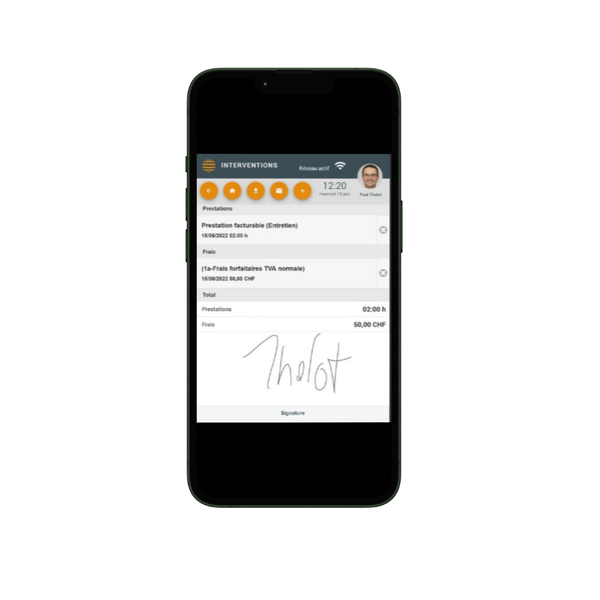 Signature digitale du rapport de travail sur smartphone / tablette